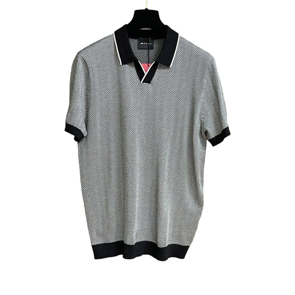 Kiton Black And Grey Contrast Knitted Polo Shirt